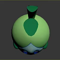 Cute Green Cartoon 3D Rendered Game Movie Character With Big Blue Eyes And Long Tail
