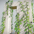 Lush Green Vines Growing On White Structure With Hanging Leaves And Small Yellow Flowers