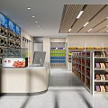 Modern Supermarket Interior With Organized Shelves And Various Grocery Products