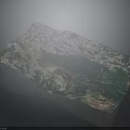 Detailed 3D Terrain Model Aerial View With City River And Green Vegetation