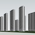 High Rise Buildings Line Drawing Architectural Rendering With Multiple Tall Structures And Green Ground Base 3d model
