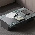 Modern Marble Coffee Table With Black Metal Frame And Decorative Items On Top 3d model