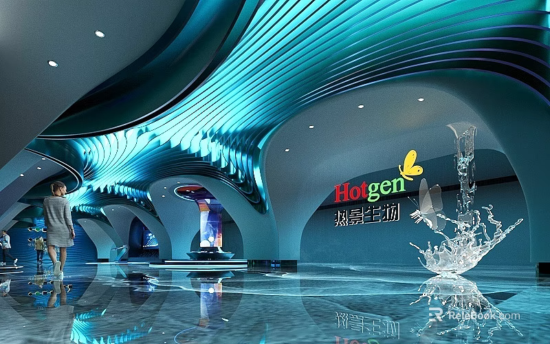 Modern Haagen-Dazs Interior Space With Wave Ceiling And Water Drop Sculpture Smooth Floor 3d model 
