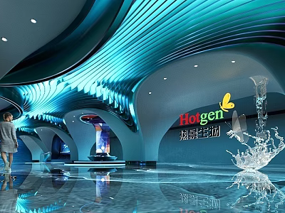 Modern Haagen-Dazs Interior Space With Wave Ceiling And Water Drop Sculpture Smooth Floor 3d model