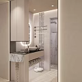Elegant Modern Bathroom Interior Design With Marble Countertop Mirror And Shower Area
