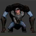 Ape like Game Movie Character With Dark Blue Fur Red Face Yellow Teeth And Beard