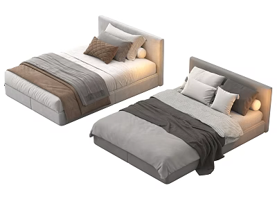 Modern Single Bed Interior Design With Neutral Colors Soft Pillows And Cozy Blankets 3d model