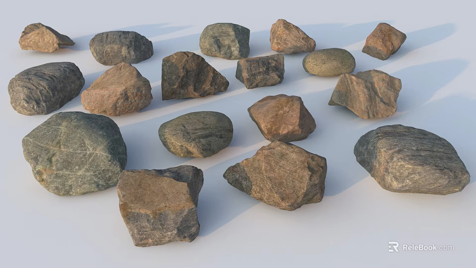 Various Natural Stones And Wooden Materials With Different Shapes And Textures 3d model 