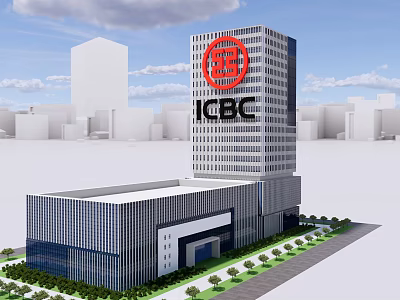 Modern ICBC Bank Building Architectural Design In Urban Setting With Glass Facade 3d model
