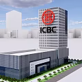 Modern ICBC Bank Building Architectural Design In Urban Setting With Glass Facade