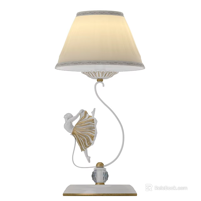 Vintage Style Elegant Table Lamp With Cream Lampshade And Dancer Figure Base 3d model 