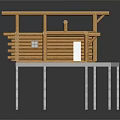 Wooden Building Frame Construction Model With Platform And Support Beams 3d model