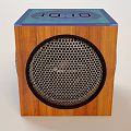 Cube Shaped Clock With Blue Dial Wooden Frame And Side Speakers 3d model