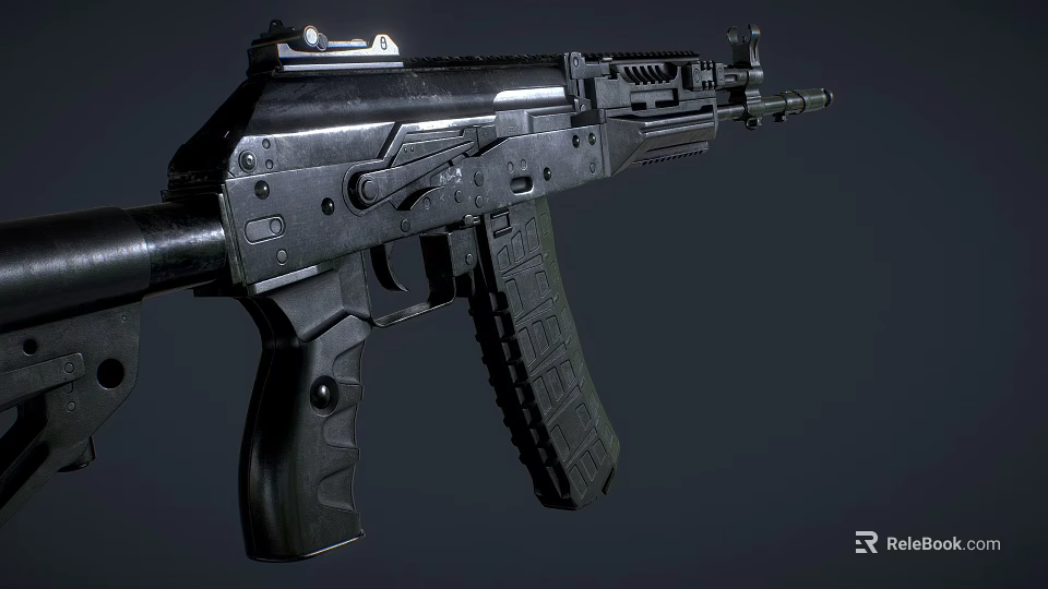 Modern Tactical Assault Rifle With Black Finish Ergonomic Grip And Detachable Magazine 3d model 