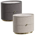 Modern Round Bedside Tables With Woven Texture And Gold Hardware Details