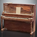 Antique Vintage Wooden Piano Musical Instrument With Cobwebs And Old Music Sheet