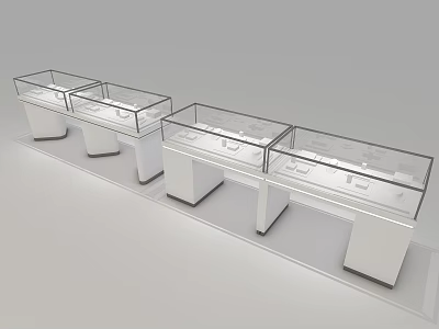 Jewelry Store Showcases with White Bases and Glass Tops Arranged in Row 3d model