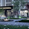 Scenic Wall in Modern Courtyard Landscape With Water Features Greenery and Lighting