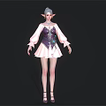 Elven Woman In Purple Pink Dress With Long Sleeves Decorative Waist And High Heels 3d model