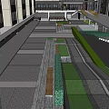 Modern Curved Landscape Bridge In Urban Area With Colored Paving And Green Lawn