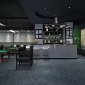 Modern Billiard Room Interior With Billiard Tables Large Blue Screen And Pendant Lights