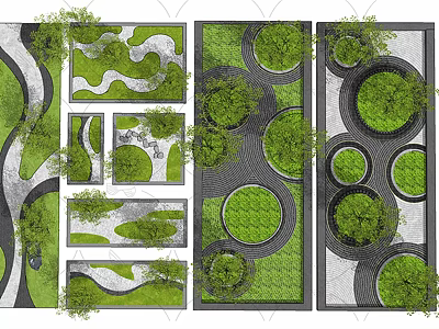 Creative Garden Ornaments With Circular Green Spaces And Winding Pathways 3d model