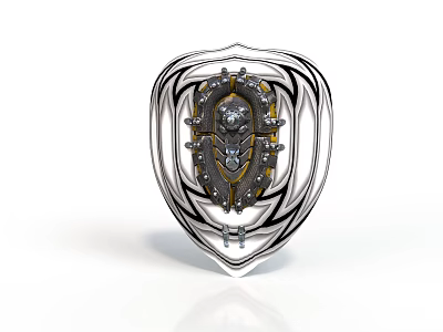 Intricate Silver Gold Ring With Ornate Metallic Patterns And Central Gemstone 3d model