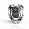 Intricate Silver Gold Ring With Ornate Metallic Patterns And Central Gemstone