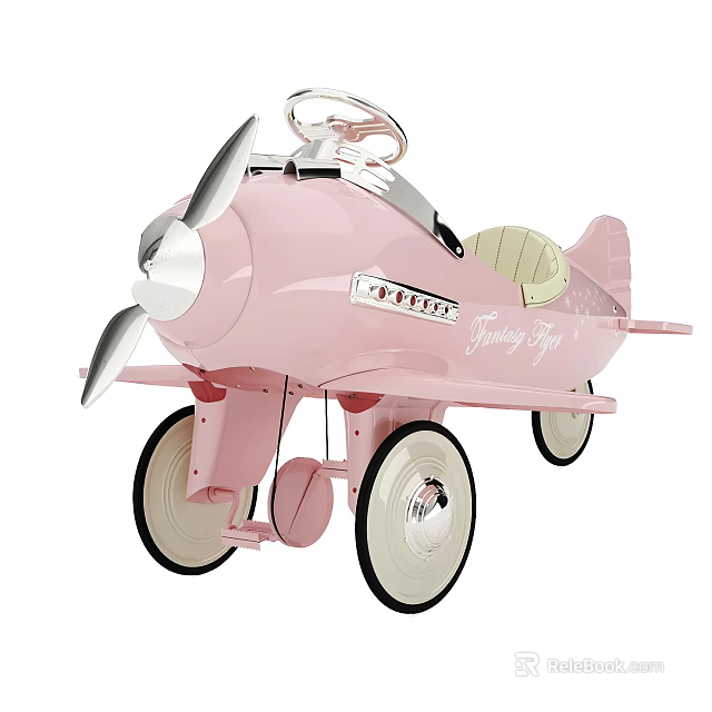 Pink Electric Toy Airplane For Kids Vintage Style With Spinning Propeller Steering Wheel Beige Seat 3d model 