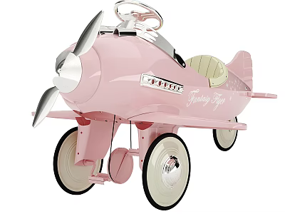Pink Electric Toy Airplane For Kids Vintage Style With Spinning Propeller Steering Wheel Beige Seat 3d model