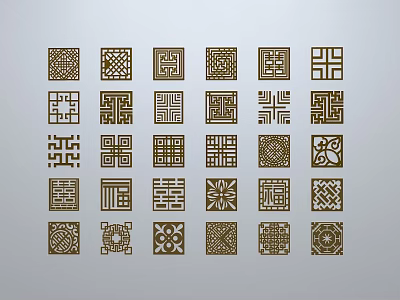 Chinese-style window grilles line silhouette pane window sill border engraved window edge strip construction 3d model