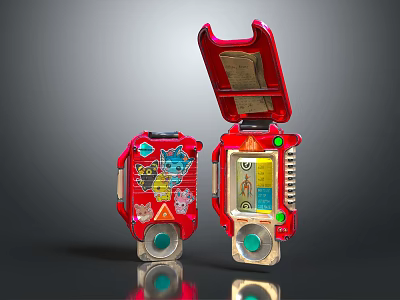 Red Kids Entertainment Electronics With Cartoon Patterns Buttons And Display Screens 3d model