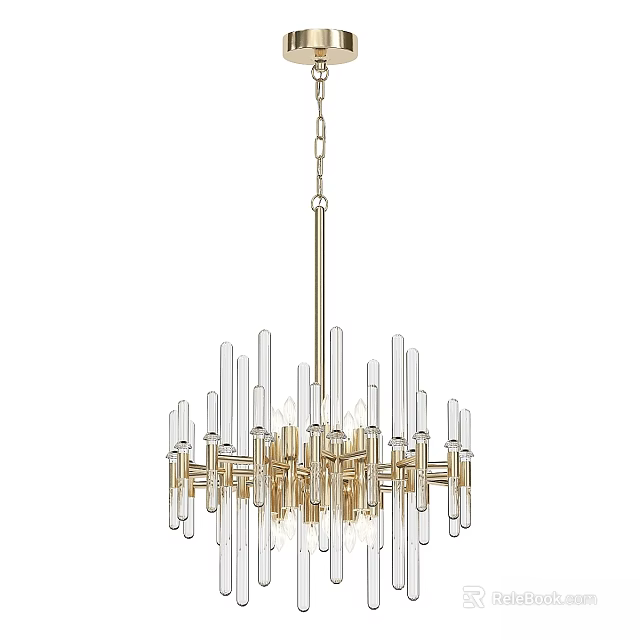 Modern Gold and Clear Glass Tube Chandelier with Elegant Hanging Design for Living Space 3d model 