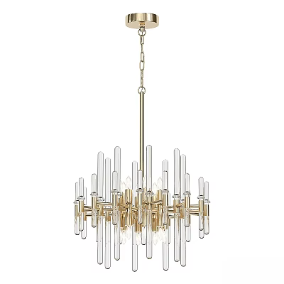 Modern Gold and Clear Glass Tube Chandelier with Elegant Hanging Design for Living Space 3d model