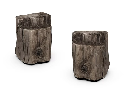 Natural Stone Wood Stump Stools With Rustic Texture And Wooden Grain Details 3d model