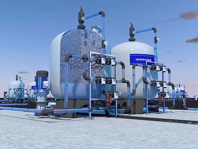 Industrial Equipment Featuring Large Storage Tanks Piping Systems And Mechanical Components 3d model