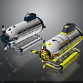 Two Modern Underwater Water Vehicles With Propellers And White Blue Yellow LED Design