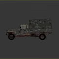 Vintage Rusty Military Truck With Camouflage Paint And Canvas Covered Cargo Bed