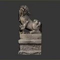 Traditional Stone Lion Guardian Statue With Carved Mane And Pedestal Base