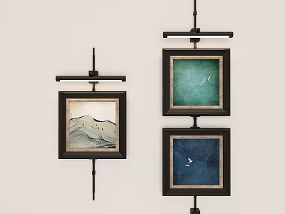 Minimalist Hanging Framed Wall Art Decor With Natural Scenes And Blue Green Tones 3d model