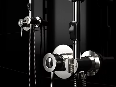 Modern Chrome Wall Mounted Shower Faucet with Control Knobs Handheld Sprayer and Hose 3d model