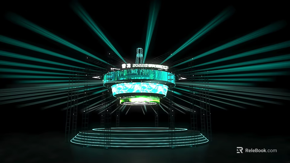 Modern Elevator Hallway Design With Neon Green Lights LED Illumination And Staircase 3d model 