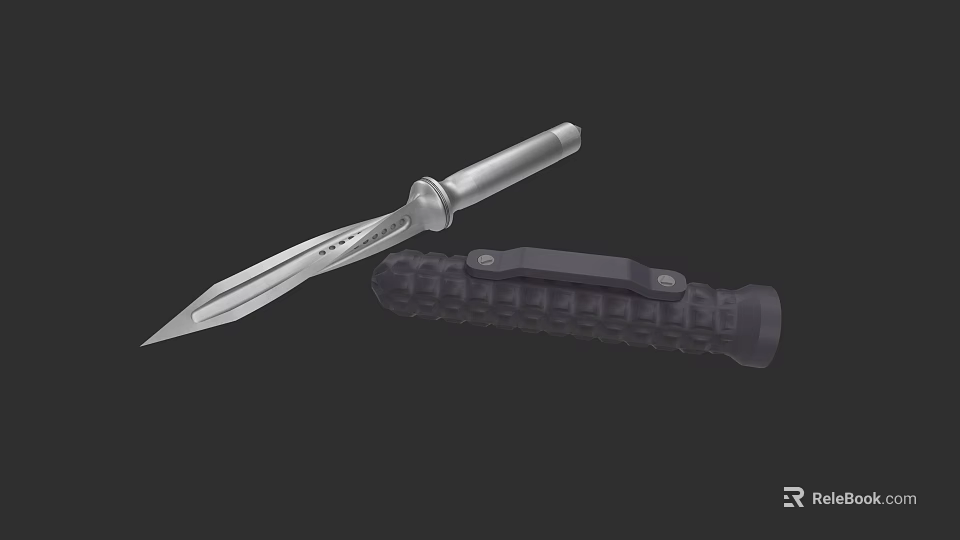 Tactical Dagger With Metal Handle And Textured Black Sheath For Self Defense 3d model 