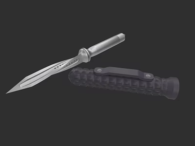 Tactical Dagger With Metal Handle And Textured Black Sheath For Self Defense 3d model