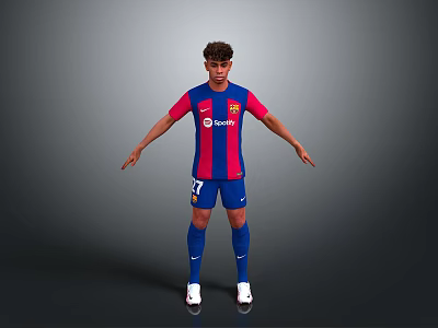 Men's Red And Blue Striped Jersey With Blue Shorts Socks And White Sneakers 3d model