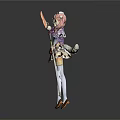Anime Character Collectible Figure With Pink Hair Purple Outfit And Decorative Staff