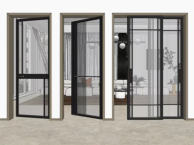 Modern Interior Glass Doors With Black Frames And Various Designs 3d model