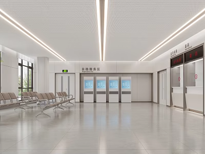 Spacious Hospital Outpatient Clinic Waiting Hall With Bright Interior Metal Chairs And Self Service Kiosks 3d model