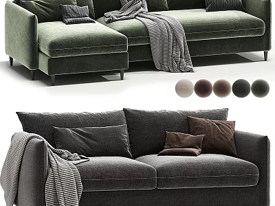 Luxurious Velvet Sectional Sofa With Decorative Pillows Throw Blanket And Multiple Color Options 3d model