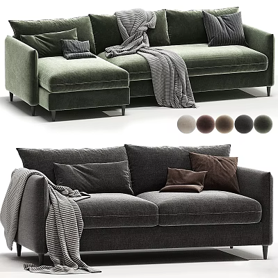 Luxurious Velvet Sectional Sofa With Decorative Pillows Throw Blanket And Multiple Color Options 3d model